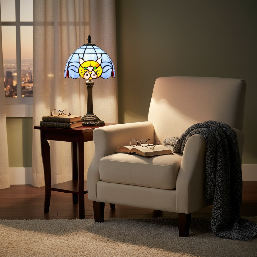 Lámpara barroca de mesa con gato