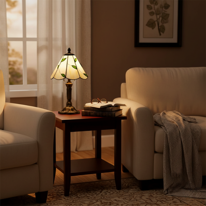 Lámpara de mesa LED estilo vitral Hojas Verdes