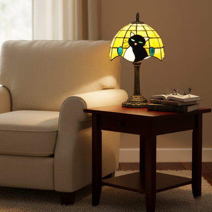 Lámpara de mesa estilo barroco con gato negro