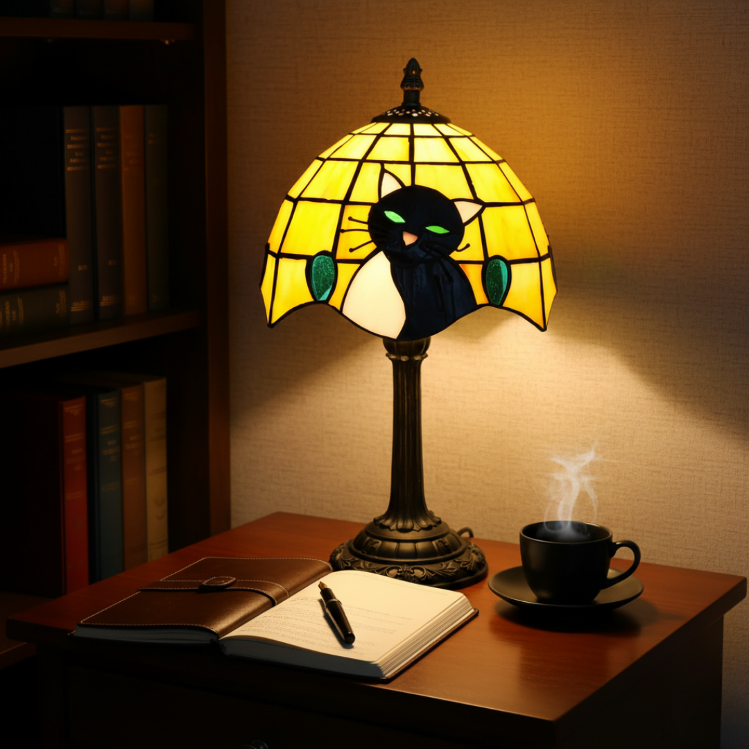 Lámpara de mesa estilo barroco con gato negro